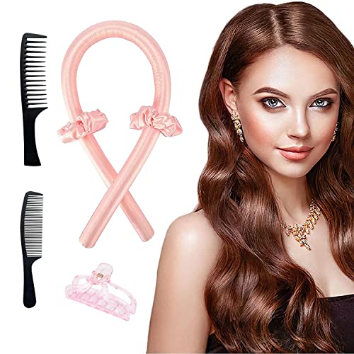 HuaShanDa Heatless Curling Rod Headband, Tiktok Hair Curlers for Long Hair, Curler You Can To Sleep In Overnight, No Heat Curls Headband Natural Hair-Gifts Women, Pink, 6 Piece Set