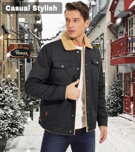 Image of EKLENTSON Men's Winter Jacket Thick Thermal Cotton Warm Fleece Lined Coat Trucker Lapel Work Cargo Jackets for Men