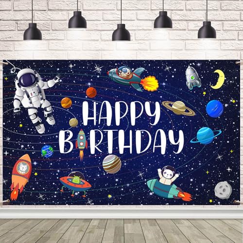 Toile de fond Happy Birthday galaxie décor de fête thème astronaute