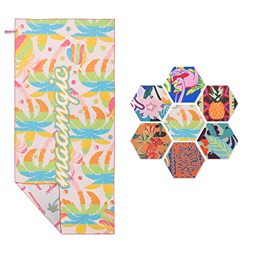 MaaMgic Serviette Microfibre compacte sans Sable Ultra-légère et Rapidement sèche la Serviette de Sport et Serviette Voyage partaite,Bleu Cocotier Jaune