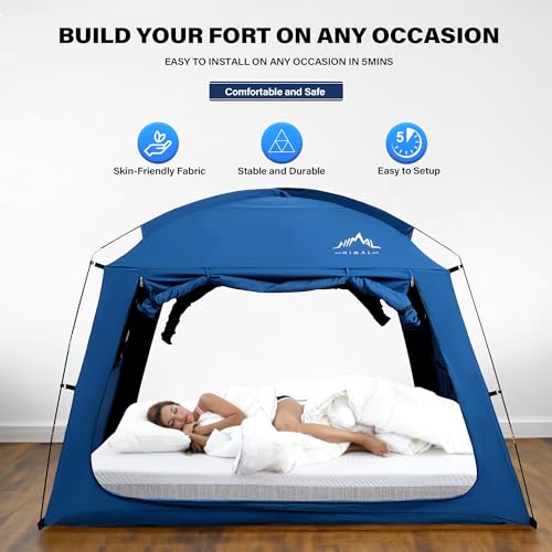 Bed Tent for Indoor Portable Light Reducing Queen Size Canopy Tents Breathable Lightweight Private Space for Bed(Blue)