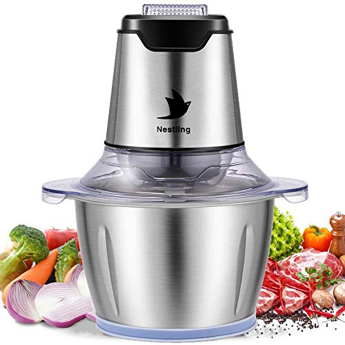 Nestling 600W Kitchen Mini Food Chopper - Electric Food Processor, Vegetable Fruit Cutter Onion Slicer Dicer, 4 bi-Level Blades Grinder, 1.2L Robust Stainless Steel Bowl