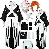 Kurosaki Ichigo Cosplay, Ichigo Costume Outfit Kimono Coat Uniform Halloween Men Full Set (Red, Large)
