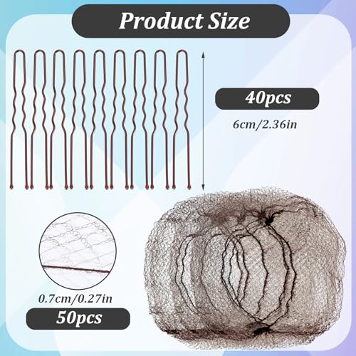 GEEHUA Conjunto de 50 redes de cabelo para coque, redes invisíveis e 40 pinos de cabelo em forma de