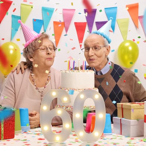 Image of LED Light Up Numbers, Marquee Number Sign for 60th Birthday Decor(60) | Battery Powered LED Lighted Numbers, Marquee Light Up Sign for Birthday Party Centerpieces Home Wall Decor Night Light