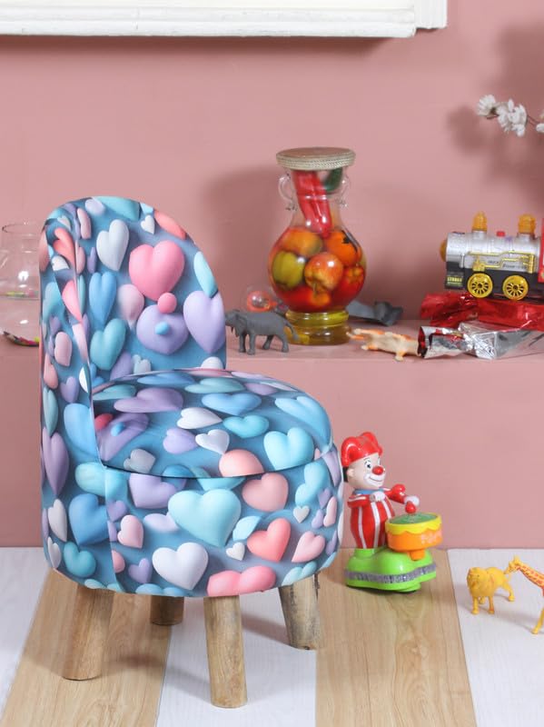 Image of Ottoman Kids pouffe Small Stool for Baby Chair Study Table Stool for Kids Room Baby Sofa Stepstool Children Cartoon Wooden Chair, 14x26 Inch, Blue Heart