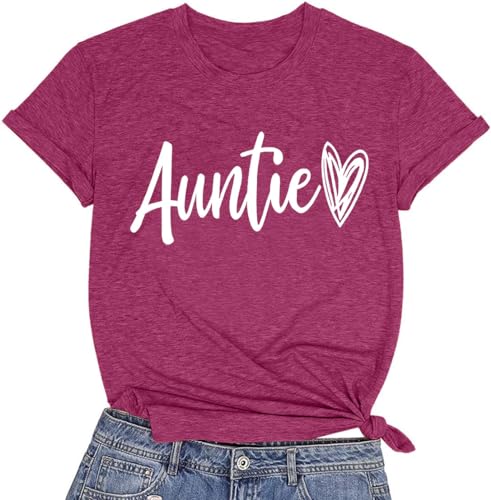 Image of Auntie Women Warm Lovely Love Print Blessing Holiday Summer Ladies Women Casual Short Sleeve T-Shirt.