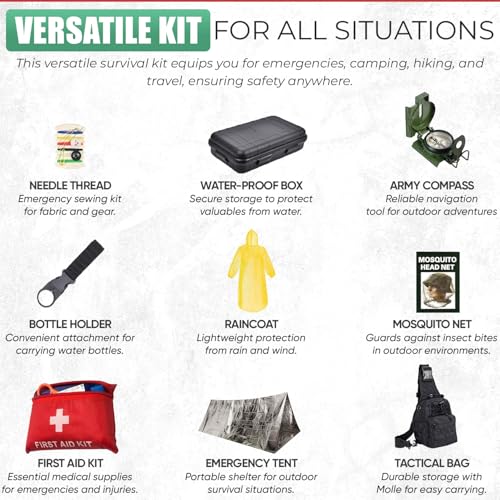 Survival Kit - All-in-One Survival Gear and Supplies for Camping, Hiking, Hunting, and Car Emergencies - Essential Tools, Great Gift for Men, Fathers, Boyfriends, Boys, Dads and Scouts - Image 5