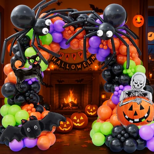 Bonropin 173pcs Halloween Balloon Garland Arch kit with Black Orange Green Purple Balloons Spider Balloons Halloween Foil Balloons for Haloween Theme Party Background Classroom Decorations - image 6