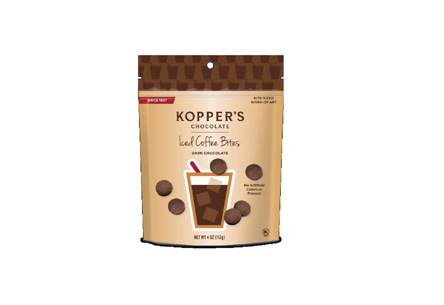 Kopper's Chocolate - Iced Coffee Bites - Dark Chocolate With Coffee Center Cordials - 4 Ounce Gift Bag
