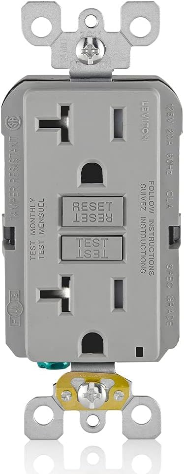 Image of Leviton GFCI Outlet, 20 Amp, Self Test, Tamper-Resistant with LED Indicator Light, Protection from Electric Shock and Electrocution, GFTR2-GY, Gray (Pack of 10)