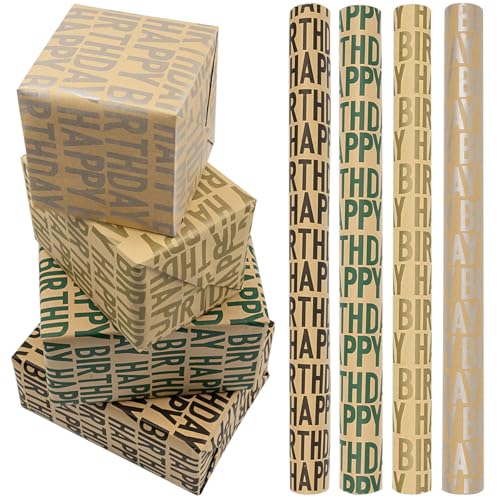Geschenkpapierrolle zum Geburtstag, 4 Rollen 43 cm x 3 Meter...