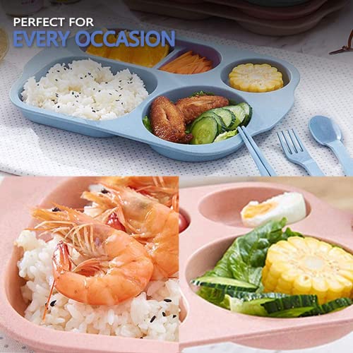 Shopwithgreen Section Plates Set For Kids Adults,4 Pcs Large 11 Inch Lunch Trays, Microwave Dishwasher Safe (Wheat Straw + Pp) Material #TOP4