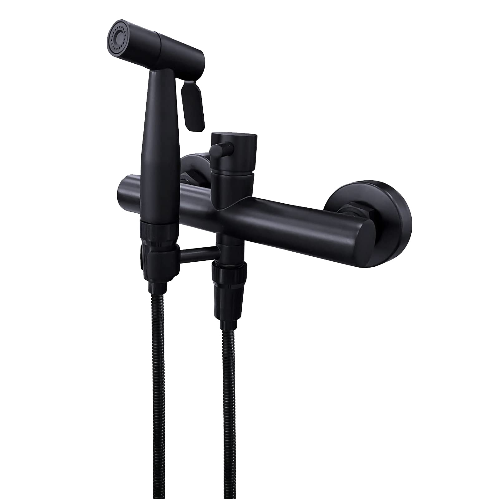 Midanya Matte Black Hand Held Bidet Sprayer for Toilet Warm Water Faucet Kit Bathroom Muslim Shower Attachment Mixed Portable Bidet Faucet With Hot And Cold Water Single Handle Wall Mount Cloth Diaper