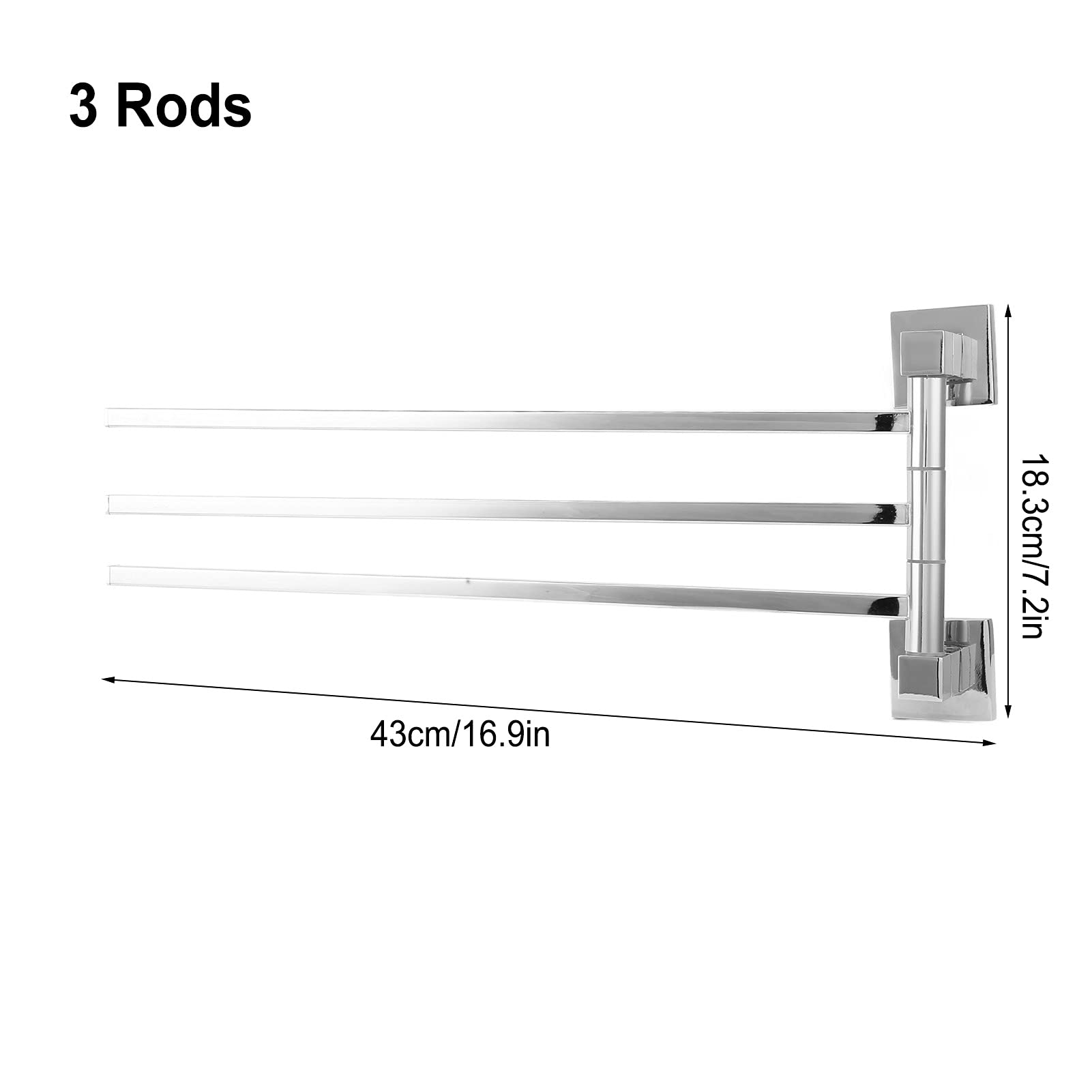 Portasciugamani Girevole in Acciaio Inox, 3 Bracci, 40 cm, Rotazione 180°, Portasciugamani Pieghevole per Bagno e WC, Spazzolato Argento