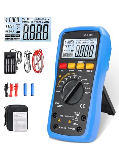 2 in 1 Megohmmeter & Multimeter Digital Insulation Resistance Tester 20G/1000V Auto-Ranging Data Hold AC/DC Voltage Tester Capacitance Measurement for Home Electrical Testing SK-505A GOLDCHAMP