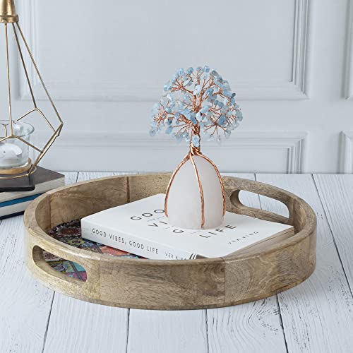 Wood Round Tray - Coffee Tray For Kitchen Counter, Ottoman Tray, Round Wooden Trays, Bar Tray, Kitchen Tray, Serving Tray, Wooden Tray With Handles, Bathroom Tray Enamel 11.5 Inch #TOP6