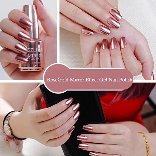 Metal Nail Polish Rose Gold Nail Varnish, Quick Drying Rose Gold Metallic Effect Nail Art Polish, Mirror Nail Varnish Long Lasting Non-Peelable Magic Mirror Gel Nail Polish No UV Needed - Image 6