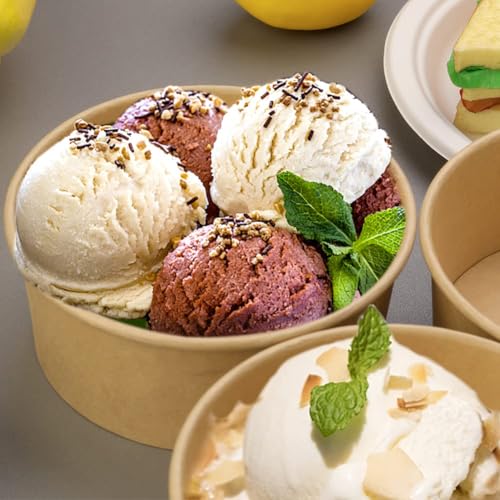 Image of 37 Oz 25 Pcs Disposable Meal Prep Containers with Lids, Paper Bowls | 1100 ML Disposable Salad Bowls with Lids, Round Kraft Food Containers for Salad, Ice Cream, Yogurt