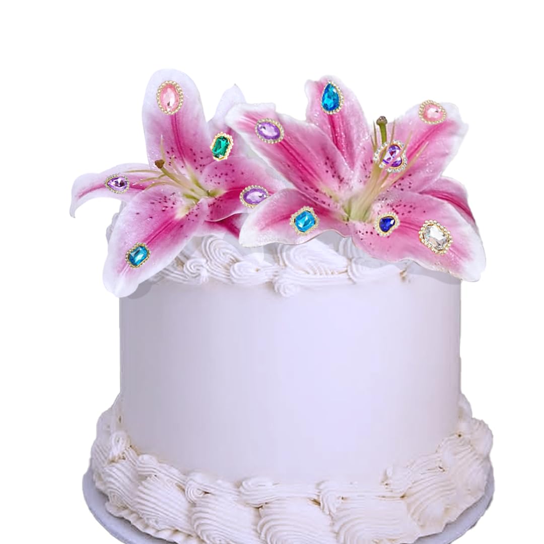 Lily Cake Toppers with Gems Large Artificial Lily Cake Decoration
