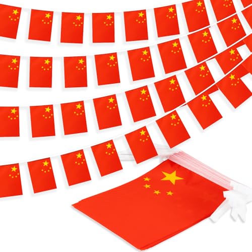 China String Flag Pennant Banner, Small Mini Chinese Flags Bunting Banner, National Country Decoration for School, Party, Sports Events, Patriotic Festival, 33 Feet 30 Flags