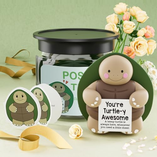 Emotional Support Turtle & Affirmation Jar with 40 Uplifting Cards - Ultimate Motivational Desk Decor for Graduates, Moms, Teachers | Graduation Gifts, Teacher Appreciation Gifts