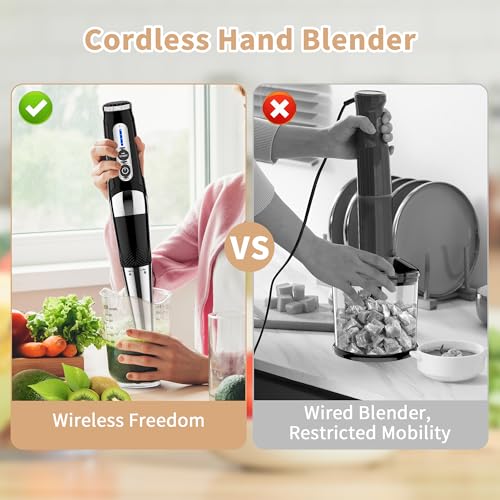 Cordless Immersion Blender: 4-in-1 Rechargeable Electric Hand Blender, 21-Speeds & 3-Angle Adjustable with 700ml Chopper, 700ml Beaker, Egg Whisk and Beater for Smoothies, Soup, Baby Food (Black) image 3