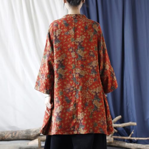 Ystylee Women Vintage Kimono Jacket Colorful Printed Open Front Cardigan Fall Outwear Dust Coat with Pocket2