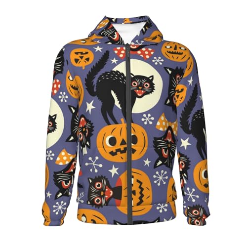 Spooky Cats And Halloween Pumpkins Kid Hoodies Boys Zip Up Sweatshirts Girls Pullover with Pocket2