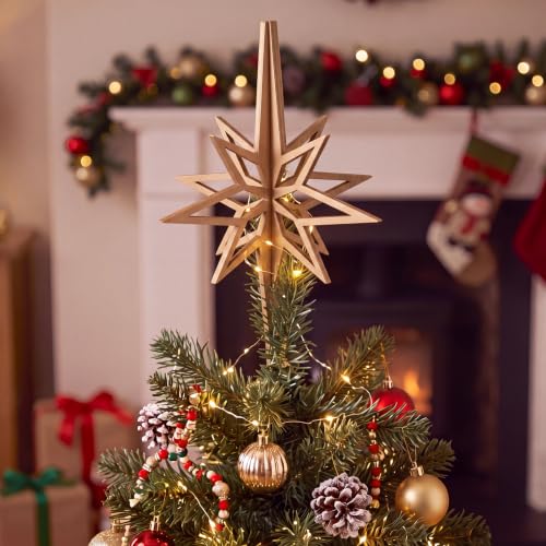 Civaner 10" Gold Bethlehem Star Christmas Tree Topper, 3D Wood Star Decor