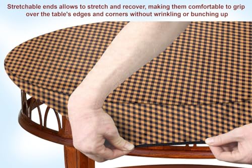 Image of The Furnishing Tree Elastic Oval Center Table Cover WxL 16x36 in Inches Polyester Checkered Pattern Brown