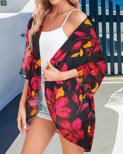 Image of Women Kimono Cardigans Casual Summer Tops Cover up Open Front Floral Print Resort Wear 2026