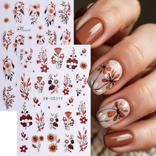 Fall Flower Nail Art Stickers Decals 3D Self-Adhesive Flower Nail...