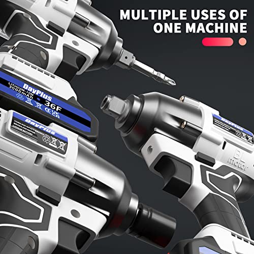 21V 3 in 1 Cordless Impact Wrench Cordless Drill Ratchet Cordless Screwdriver Brushless, 4pcs Scokets, 12 Drill Bits, 1/2" Drive Dual Speed Automatic Power Tool with LED Work Light - Image 6