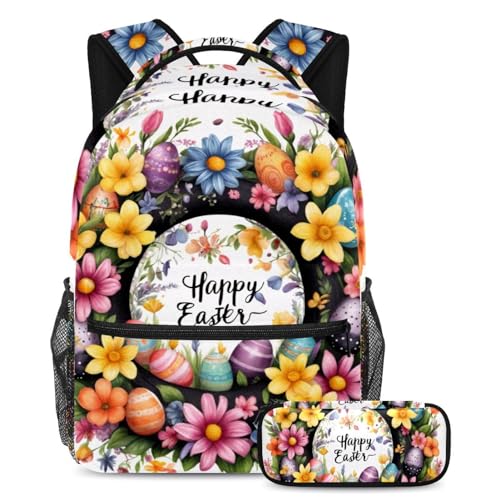 Sac à dos avec trousse d'école grand volume motif couronne blanche et multicolore