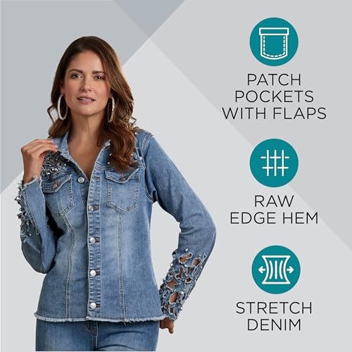 Masseys Women's Rhinestone Cutout Denim Jacket3
