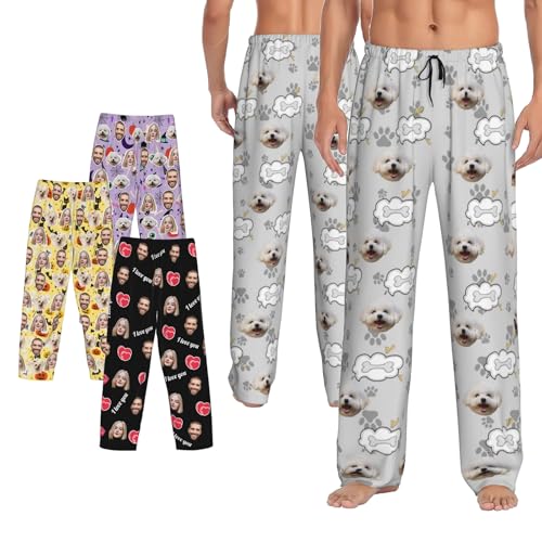Image of IKZSWFZ Personalized Pajamas Pants for Men Custom Pajama Pants with Photo Customized Face PJ Pants Gift for Father Husband Boyfriend