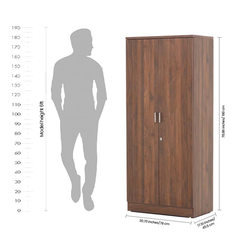Image of Royaloak Baleno 2 Door Wardrobe, Engineered Wood Almirah with Melamine Finish, Clothes Storage Cabinet with Hanging Rod, Modern Bedroom Cupboard, W 30.70 x D 17.51 x H 70.86 Inches