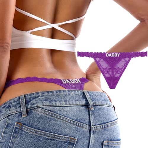 Image of Sexy Underwear for Women Lace Panties Sexy Thong with Funny Rhinestone Letters for Couple Gifts