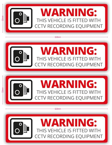 Pack of 4 CCTV Dash Cam Recording Camera Self Adhesive Vinyl Stickers