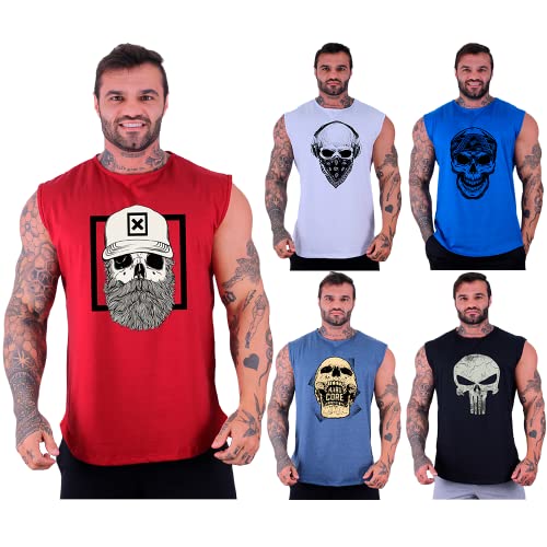 Kit 5 Regatas Machão Longline Masculina MXD Conceito Sem Manga Treino Academia Musculação Estampada