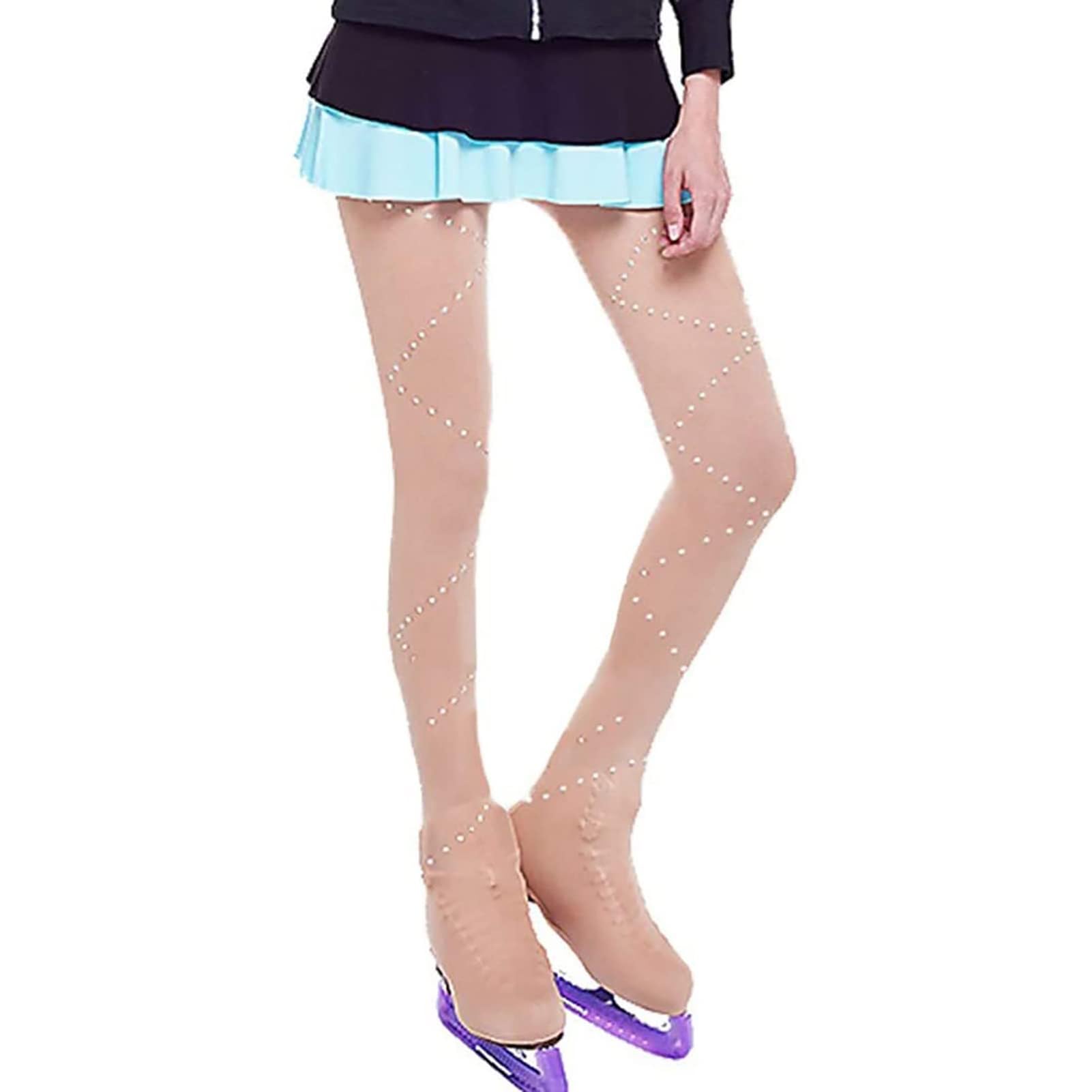Generico Pantaloni Leggings Pattinaggio Artistico per Ragazze, sul Ghiaccio A Compressione Sportivo, Calzamaglia da Allenamento(Size:L,Color:Pelle)