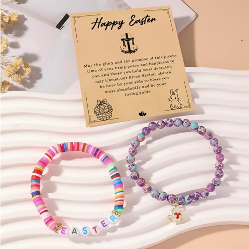 Image of Smilelife Easter Gifts for Teen Girls & Women - Bunny Beaded Bracelet Set - Perfect Easter basket stuffers (Emperor Stone)