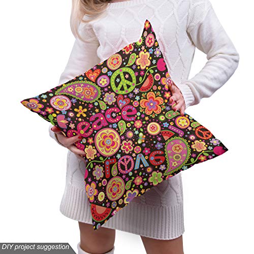 Image of Ambesonne Groovy Fabric by The Yard, Hippie Colorful Paisley Leaves Music Keys Typography Idealism Historic Revolution, Decorative Fabric for Upholstery and Home Accents, 3 Yards, Magenta Black