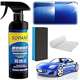 Sopami Car Coating Spray, 17.6 oz Quick Effect Coating Agent, Oil Film Emulsion Glass Cleaner, Polish Spray Waterless Wash Wax, Spray Wax Polish for Car Scratches(1PC+Sponge+Cloth)