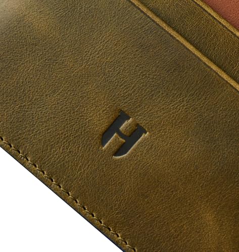 Wallet for Men, Slim Minimalist Card Holder, 6 Card Slots, Main Pocket, Full-Grain Handcrafted Front Pocket Leather, Gift Box - Pouch for Christmas & Birthday, Khaki (Plus Colors)3