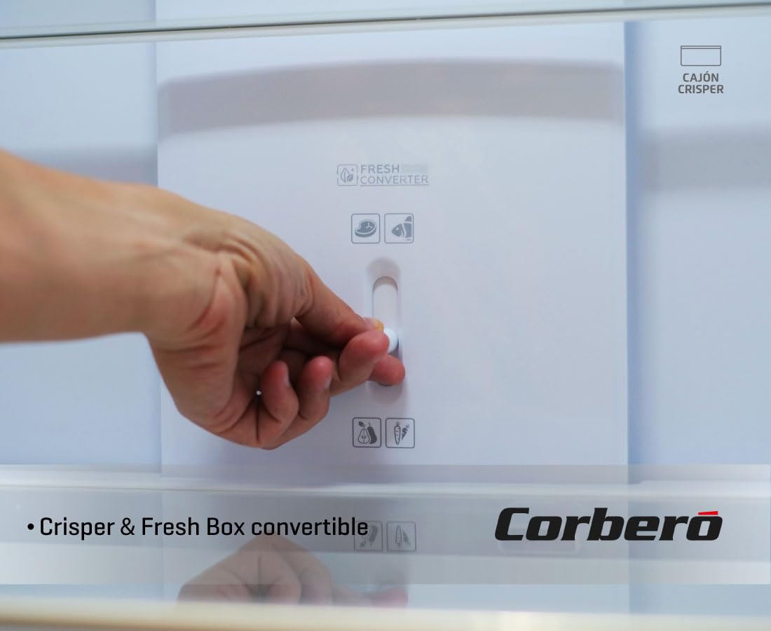Corberó - Frigorífico 4 Puertas | CF4PH4823NFX | No Frost | Inverter | 362L | 180 cm | Display Puerta | Fresh Box | Crisper | Fresh Box Convertible | Estantes de Cristal | Función Eco | Inox