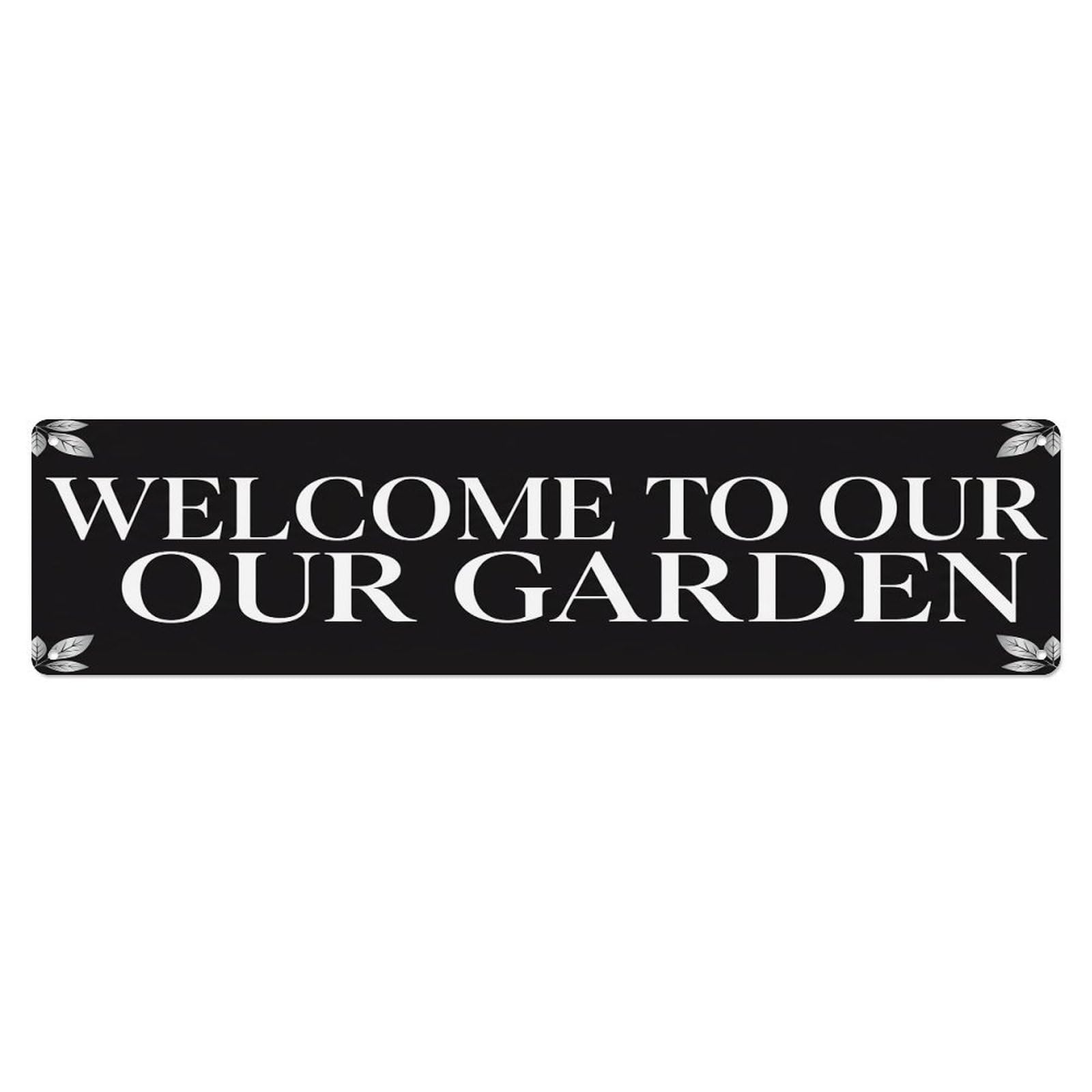 Vintage Welcome to Our Garden Ebony Metal Tin Sign
