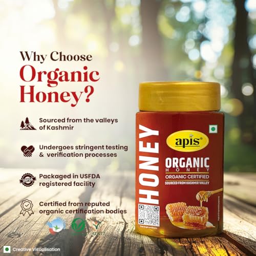 Image of Apis Organic Honey 450g, Pure & Natural, Organic Certified, Kashmir Sourced Honey, Natural Sweetener with No Added Sugar & Adulteration (Pack of 2)