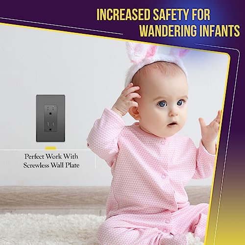 Image of ENERLITES Elite Series Decorator Receptacle, Child Safe Tamper-Resistant Wall Outlet, Self-Grounding, Residential Grade, 15A 125V, 3-Pole, 3-Wire, UL Listed, 61501-TR-SG-10PCS, Space Gray, 10 Pack